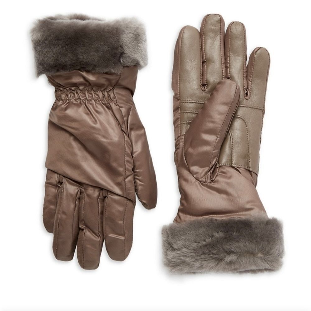 🆕️UGG Shearling-Trim Leather-Palm Gloves water resistant touchscreen📲🧤 …